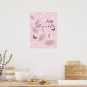 Gewoon blauw de bladeren Butterflies Roze Poster (Keuken)