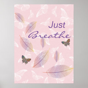 Gewoon blauw de bladeren Butterflies Roze Poster