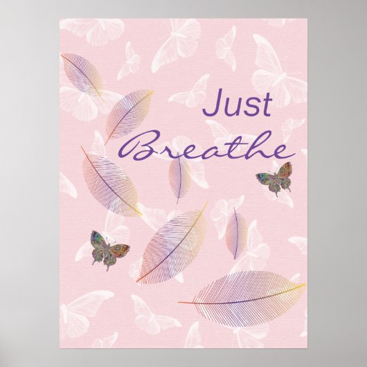 Gewoon blauw de bladeren Butterflies Roze Poster (Voorkant)