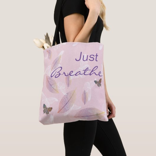Gewoon blauw de bladeren Butterflies Roze Tote Bag (Dichtbij)