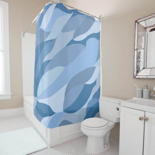 Gewoon blauw douchegordijn (In situ)