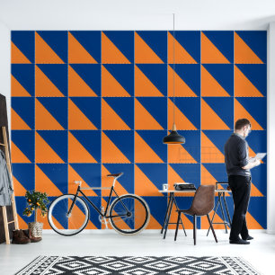 Gewoon blauw en Sinaasappel Behang