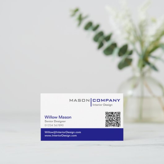 Gewoon blauw en wit, stijlvol QR-Visitekaartje Visitekaartje (Staand voorkant)