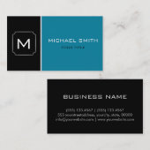 Gewoon blauw en zwart elegant professioneel modern visitekaartje (Voorkant / Achterkant)