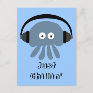 Gewoon blauw kwal met hoofdtelefoon briefkaart