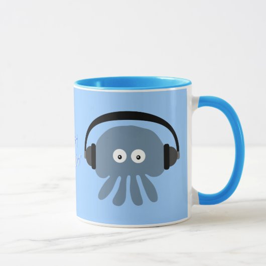 Gewoon blauw kwal met hoofdtelefoon mok (Rechts)