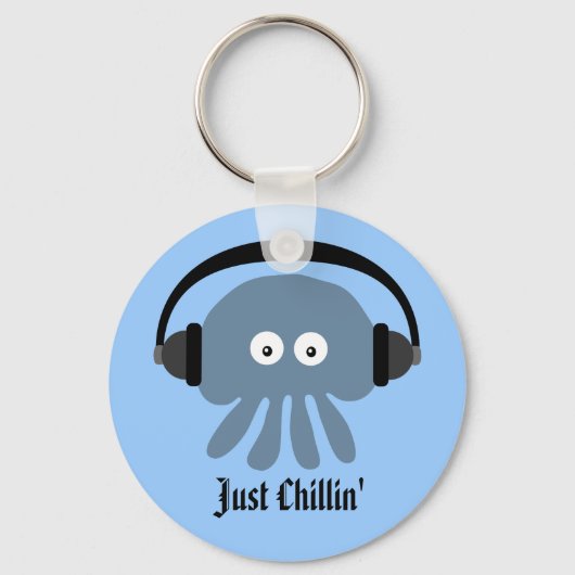 Gewoon blauw kwal met hoofdtelefoon sleutelhanger (Voorkant)