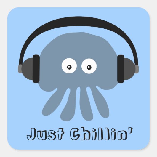 Gewoon blauw kwal met hoofdtelefoon vierkante sticker (Voorkant)