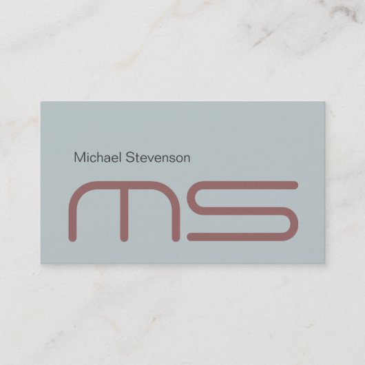 Gewoon Blauw Modern Monogram Visitekaartje (Voorkant)