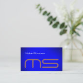 Gewoon Blauw Modern Monogram Visitekaartje (Staand voorkant)