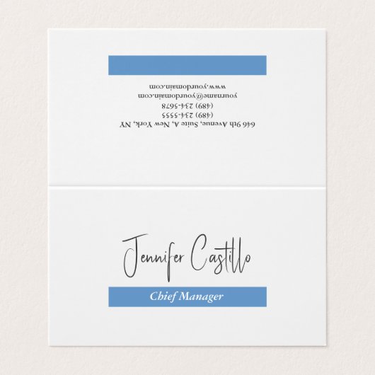 Gewoon blauw zwart wit minimalistische kalligrafie visitekaartje (Buitenkant ongevouwen)