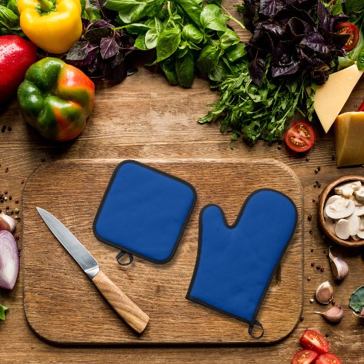 Gewoon blauwe kleur ovenwant & pannenlap set