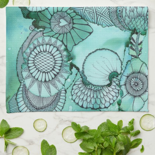 Gewoon Blauwgroen keukenhanddoek (Gevouwen)