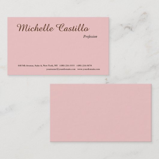 Gewoon Bleek roze bruin, minimalistisch script Visitekaartje (Voorkant / Achterkant)