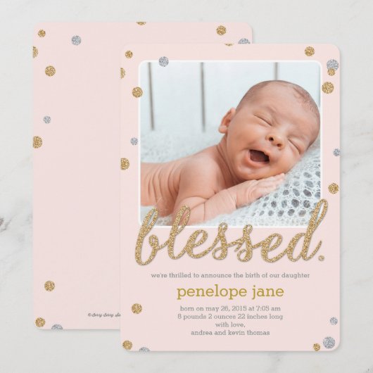 Gewoon 'Blessed Birth Announcement' - Roze Aankondiging (Voorkant / Achterkant)
