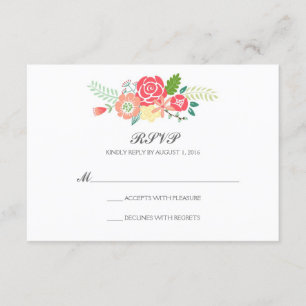 Gewoon Bloemen & Strepen Bruiloft RSVP / Koraal