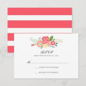 Gewoon Bloemen & Strepen Bruiloft RSVP / Koraal (Voorkant / Achterkant)