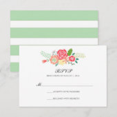 Gewoon Bloemen & Strepen Bruiloft RSVP / Mint Kaartje (Voorkant / Achterkant)