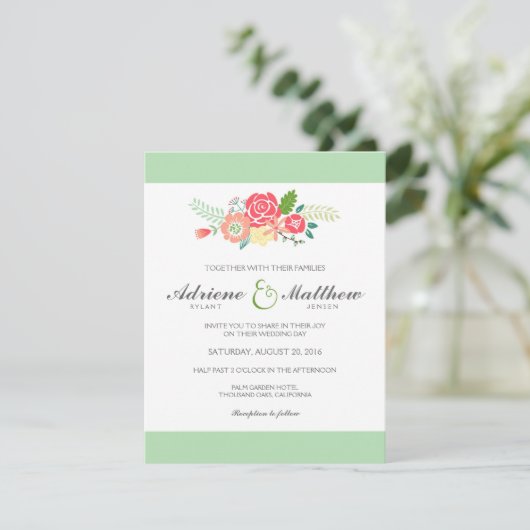 Gewoon bloemen & strepen bruiloft uitnodiging / mu (Staand voorkant)