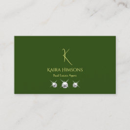 Gewoon bos groen met monogram en juwelen eenvoudig visitekaartje
