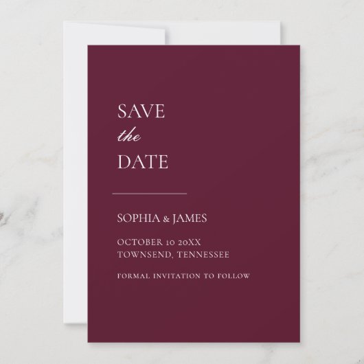 Gewoon Bourgondische typografie moderne save the d Date (Voorkant)