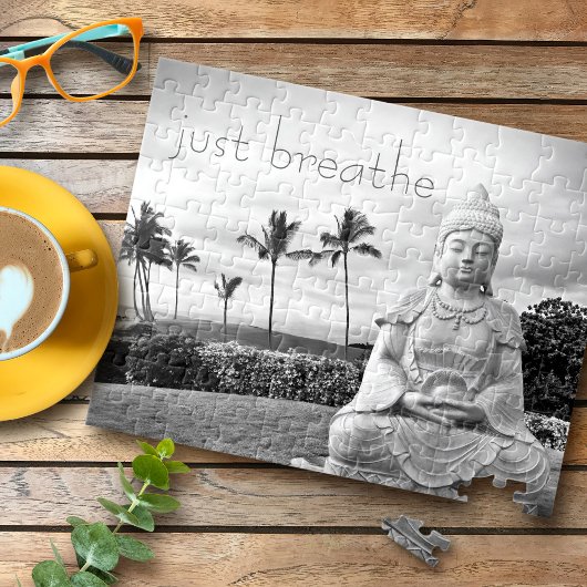 Gewoon Breathe Hawaii Buddha Black en White Photo Legpuzzel