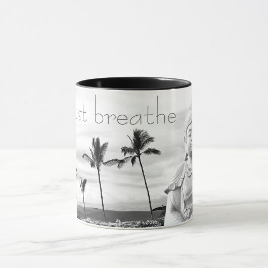 Gewoon Breathe Hawaii Buddha Black White Foto Mok (Midden)