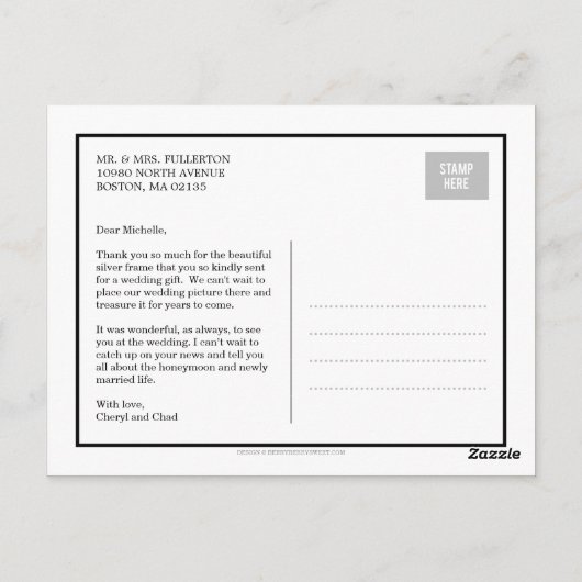 Gewoon bruiloft bedankkaart briefkaart (Achterkant)