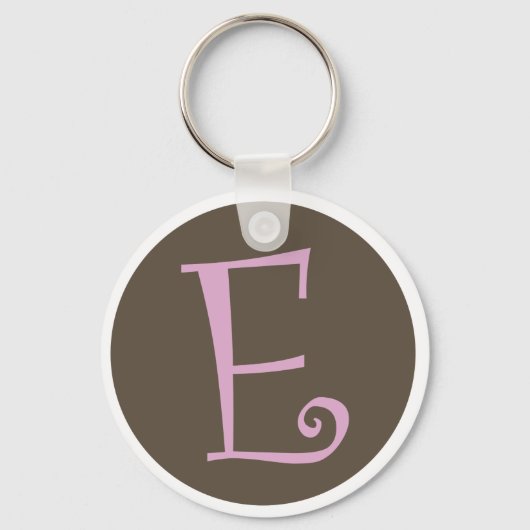 Gewoon bruin en roze Sleutelhanger "E" (Voorkant)