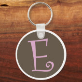 Gewoon bruin en roze Sleutelhanger "E" (Voorkant)