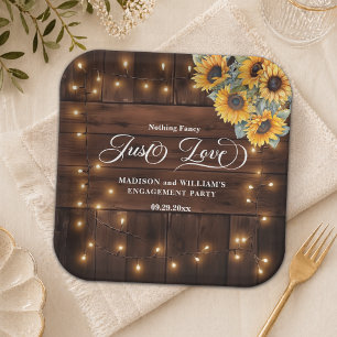 Gewoon Bruine Houten Slinger Licht Verlovingsfeest Papieren Bordje
