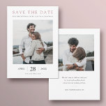 Gewoon Chic Roos Gold 2 foto bruiloft Save The Date<br><div class="desc">Deze eenvoudige, elegante fotobruiloft bewaart de datum platte kaart sjabloon met uw namen en gegevens in het zwart. Het ziet er geweldig uit met scherpe of afgeronde hoeken, probeer beide looks in bewerkingsmodus om te zien welke je grijpt! De standaardtekstkleur aan beide zijden is zwart, behalve de tekst SAVE THE...</div>