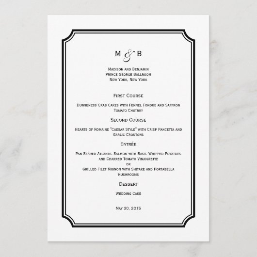 Gewoon Chic Wedding Menu Kaart (Voorkant)