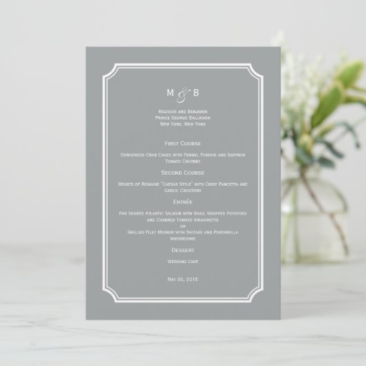 Gewoon Chic Wedding Menu Kaart (Staand voorkant)