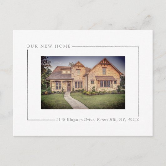 Gewoon Chic Zilveren Fotobehang Nieuw Huis Verhuiz Aankondigingskaart (Voorkant)