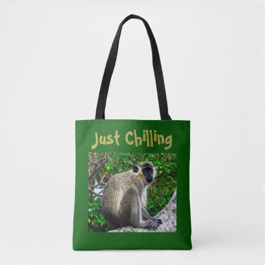 "Gewoon Chillen" Green Monkey Print Canvas tas (Voorkant)