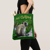 "Gewoon Chillen" Green Monkey Print Canvas tas (Dichtbij)