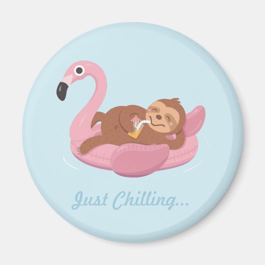 Gewoon Chillen Luiaard Roze Flamingo Float Magneet (Voorkant)