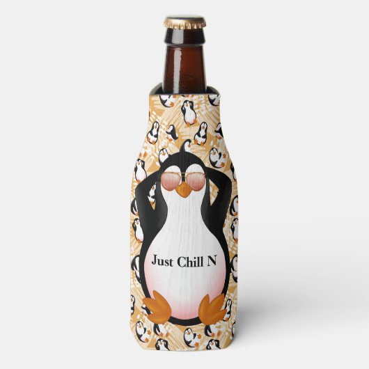 Gewoon chillen N pinguïn Flesjeskoeler (Fles Voorkant)