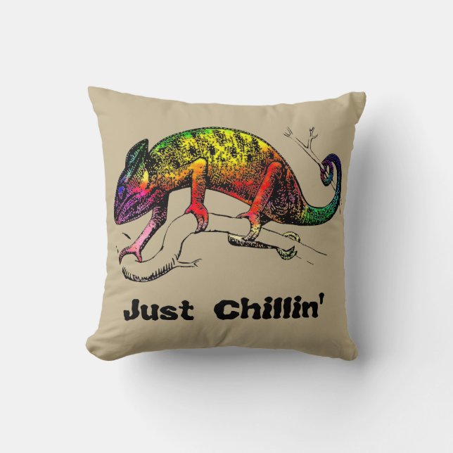 Gewoon chillin' - Rainbow Chameleon Lizard Kussen (Voorkant)