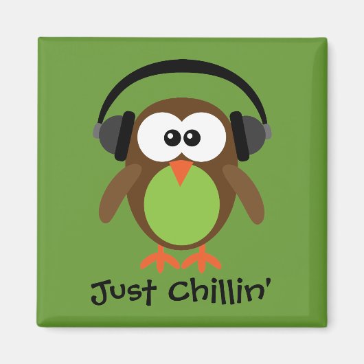 Gewoon Chillin Uil Met Hoofdtelefoon Magneet (Voorkant)
