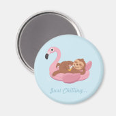 Gewoon Chilling Sloth Pink Flamingo Float Magnet (Voorkant / Achterkant)