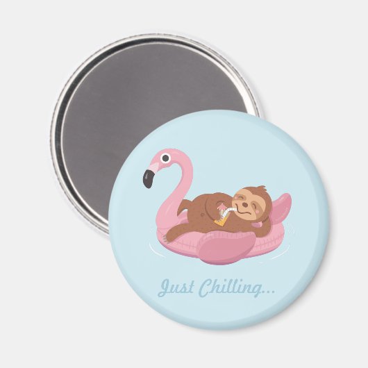 Gewoon Chilling Sloth Pink Flamingo Float Magnet (Voorkant / Achterkant)