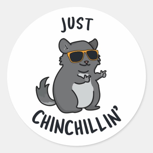 Gewoon Chin-Chillin Funny Chinchilla Pun Ronde Sticker (Voorkant)