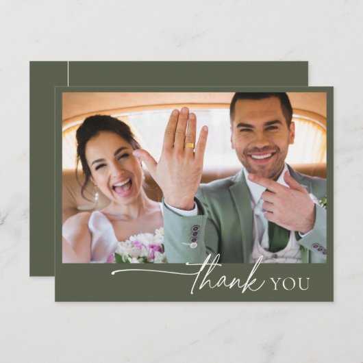 Gewoon chique bruiloft dank u Moss Green ID1046 Bedankkaart (Voorkant / Achterkant)