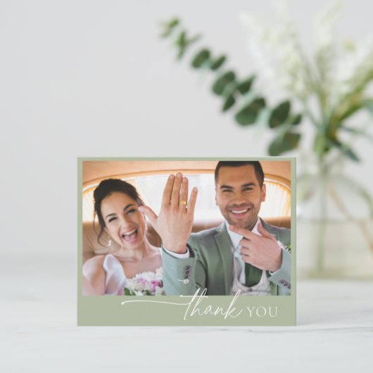 Gewoon chique bruiloft dank u Sage Green ID1046 Bedankkaart (Staand voorkant)