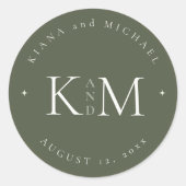 Gewoon chique bruiloft Initialen Moss Green ID1046 Ronde Sticker (Voorkant)