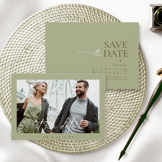 Gewoon chique trouwfoto Sage Green ID1046 Save The Date