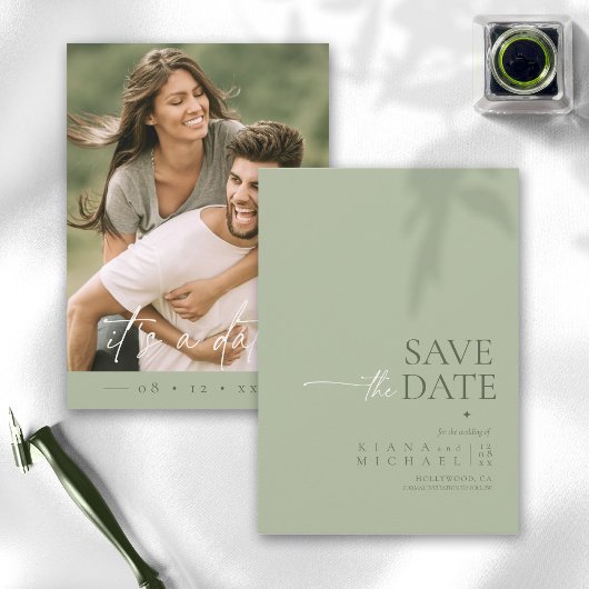 Gewoon chique trouwfoto Sage Groen Vert ID1046 Save The Date
