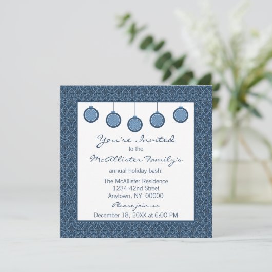 Gewoon Classic Damask Ornamenten Christmas Blue Kaart (Staand voorkant)